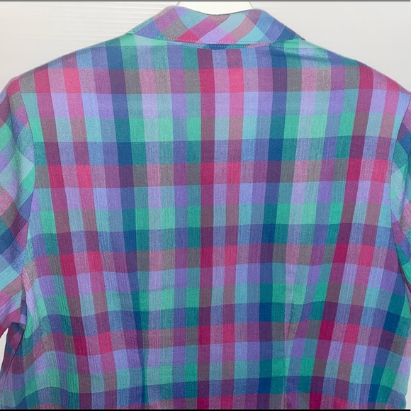 vintage 80s/90s Women’s Lyndal Aus Made bright check short sleeve blouse size 16 - Picture 10 of 12